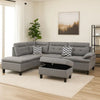 Olga Sectional Sofa Set | 3 Piece | Ottoman | 2 Pillows | Curved Arms | Gray