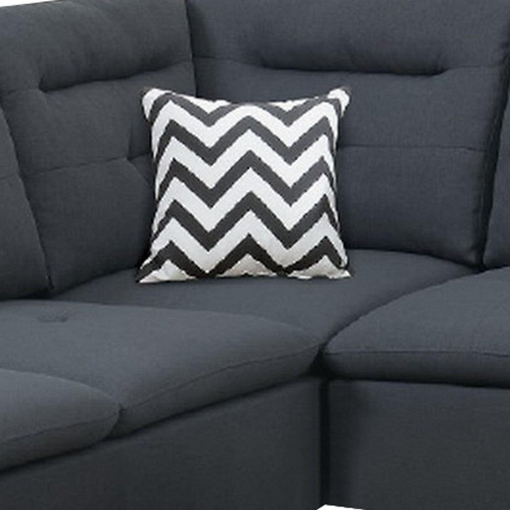 Olga 3 Piece L Shape Sectional Sofa Ottoman 2 Pillows Charcoal Gray BM299037