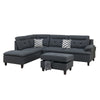 Olga 3 Piece L Shape Sectional Sofa, Ottoman, 2 Pillows, Charcoal Gray