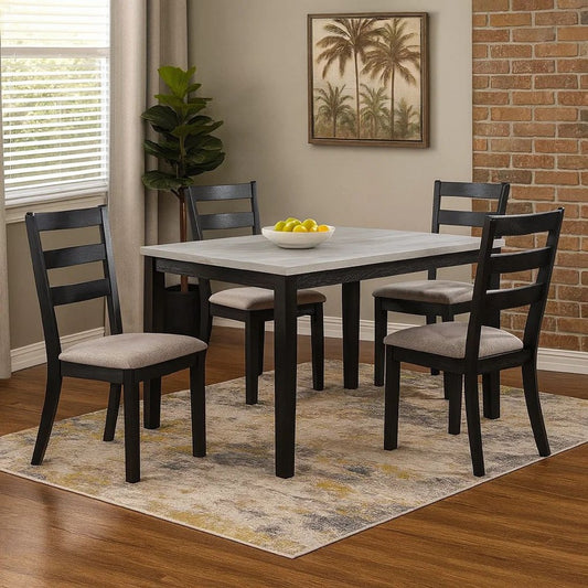 Dining Set | 5 Piece | Table & 4 Chairs | Espresso Brown Upholstery