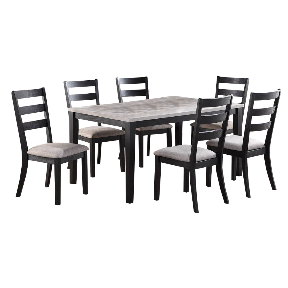 Riko 7 Piece Dining Set, Rectangular Table, 6 Padded Chairs, Gray Finish By Casagear Home