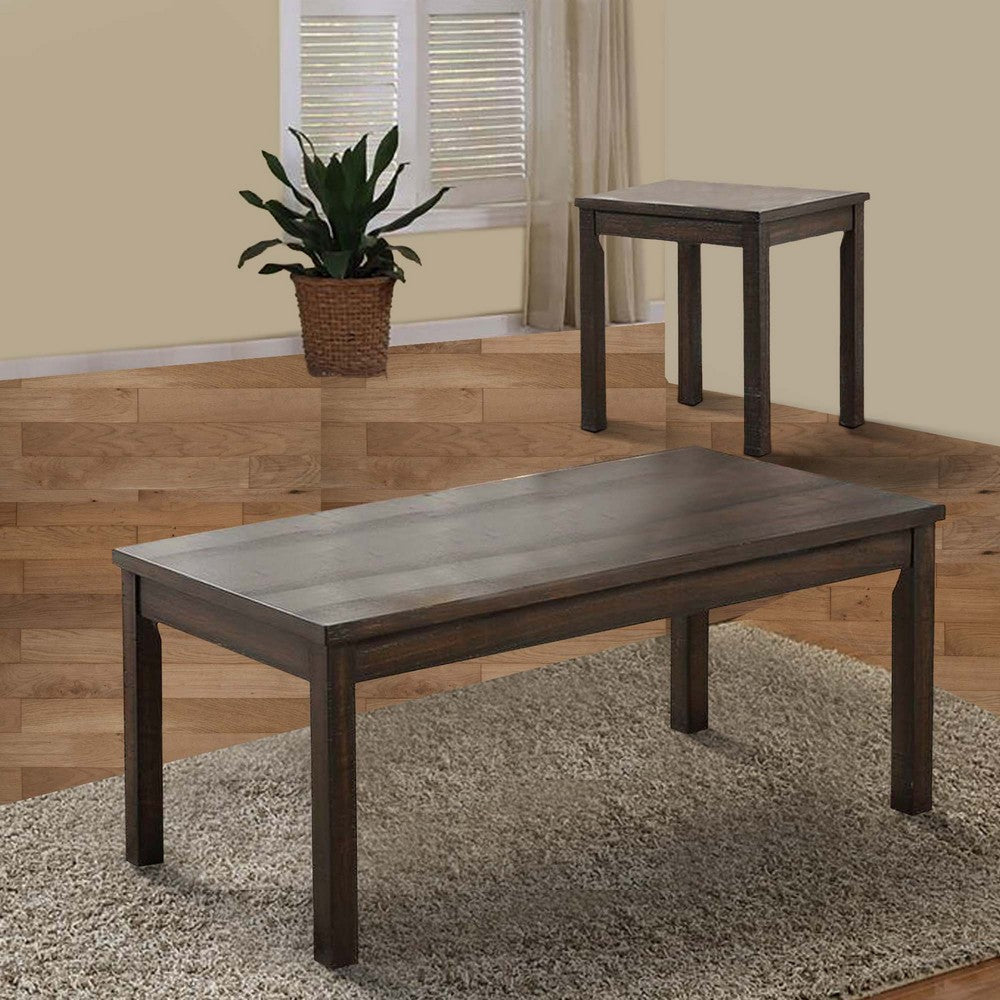 3 Piece Coffee Table and End Table Set, Wood Tabletops, Dark Brown Finish
