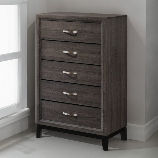 50 Inch Classic 5 Drawer Tall Dresser Chest with Metal Handles, Oak Gray By Casagear Home