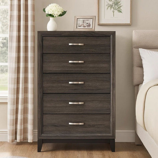 Tall Dresser | 50" | 5 Drawers | Oak Gray | Classic Metal Handles