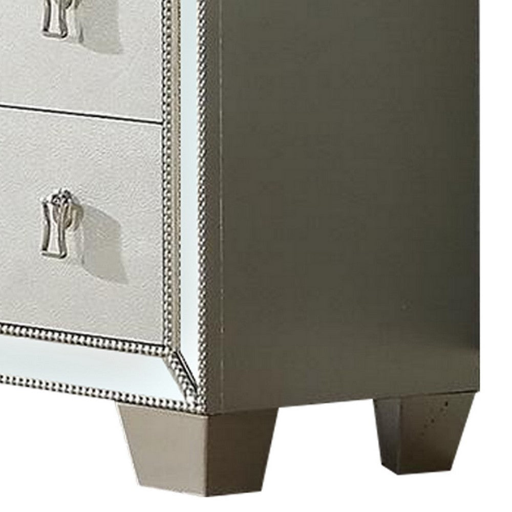 62 Inch Wood Dresser with 6 Drawers Mirror Inlay Tapered Legs Silver By Casagear Home BM299086