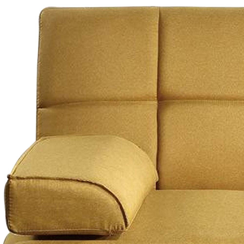 Gina 71 Inch Adjustable Futon Sofa Bed Tufted Tapered Legs Mustard BM299092