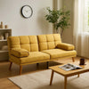 Gina 71 Inch Adjustable Futon Sofa Bed, Tufted, Tapered Legs, Mustard