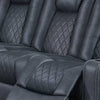 Elva 83 Inch Power Reclining Sofa Storage Console Blue Breathable Leather BM299099