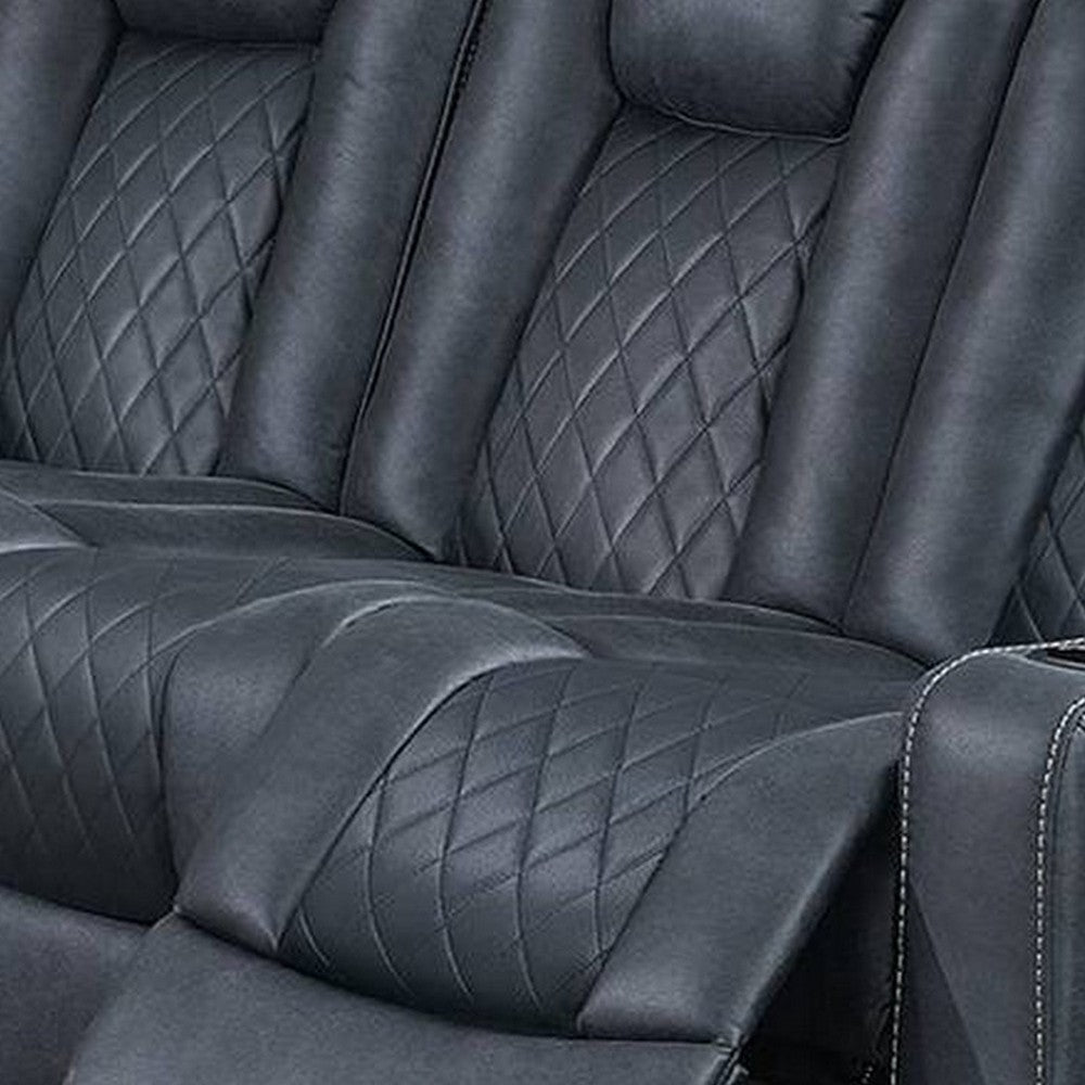 Elva 83 Inch Power Reclining Sofa Storage Console Blue Breathable Leather BM299099