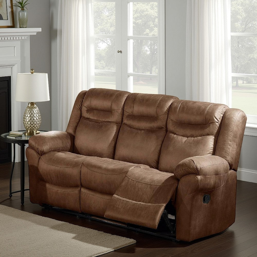 Betty 86 Inch Power Reclining Sofa, Pull Tab, Brown Breathable Leather