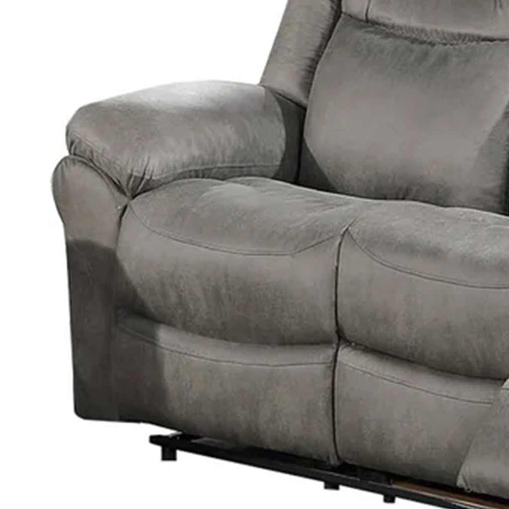 Betty 86 Inch Power Reclining Sofa Pull Tab Gray Breathable Leatherette By Casagear Home BM299105