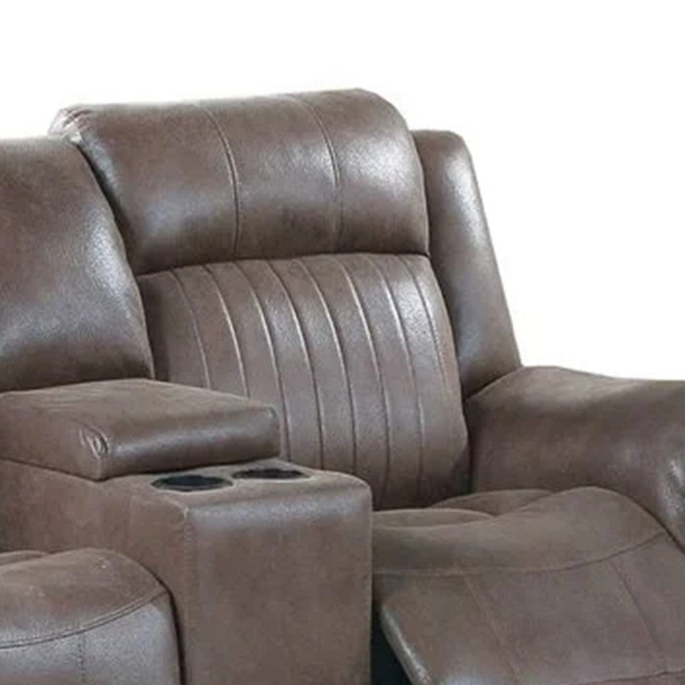 Oya 73 Inch Power Reclining Loveseat Chair Pull Tab Mechanism Brown BM299107