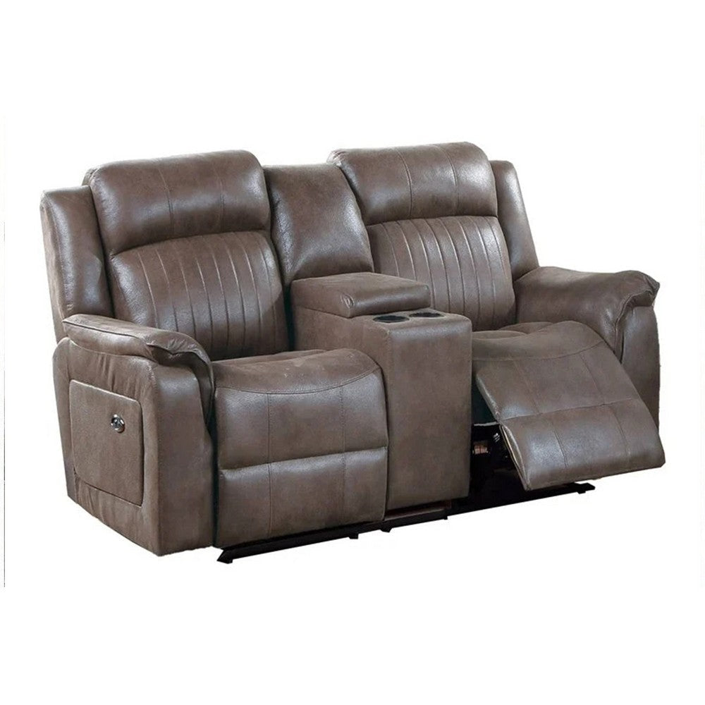 Oya 73 Inch Power Reclining Loveseat Chair, Pull Tab Mechanism, Brown