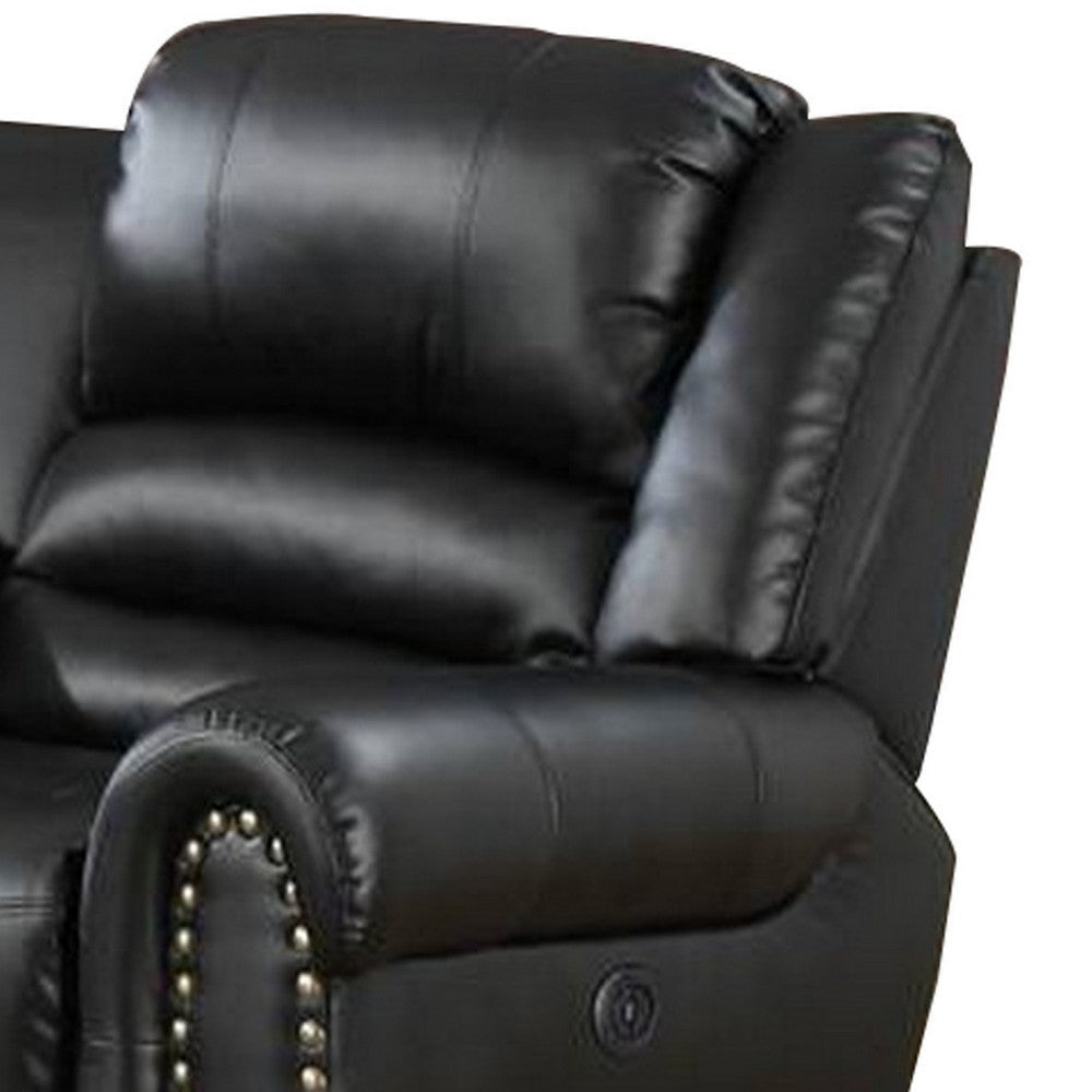 Zib Power Reclining Sectional Sofa Set USB Port Bonded Leather Jet Black By Casagear Home BM299109