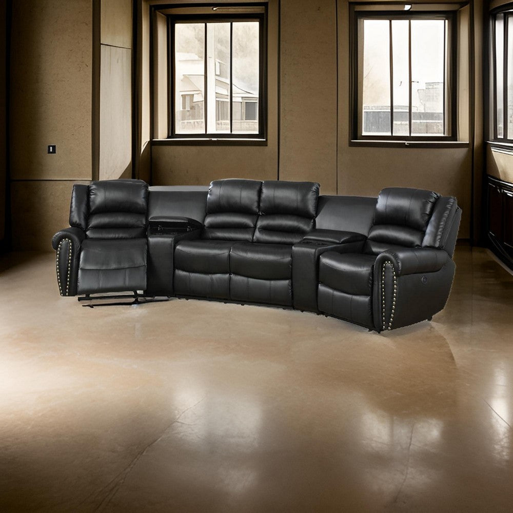 Zib Power Reclining Sectional Sofa Set USB Port Bonded Leather Jet Black By Casagear Home BM299109