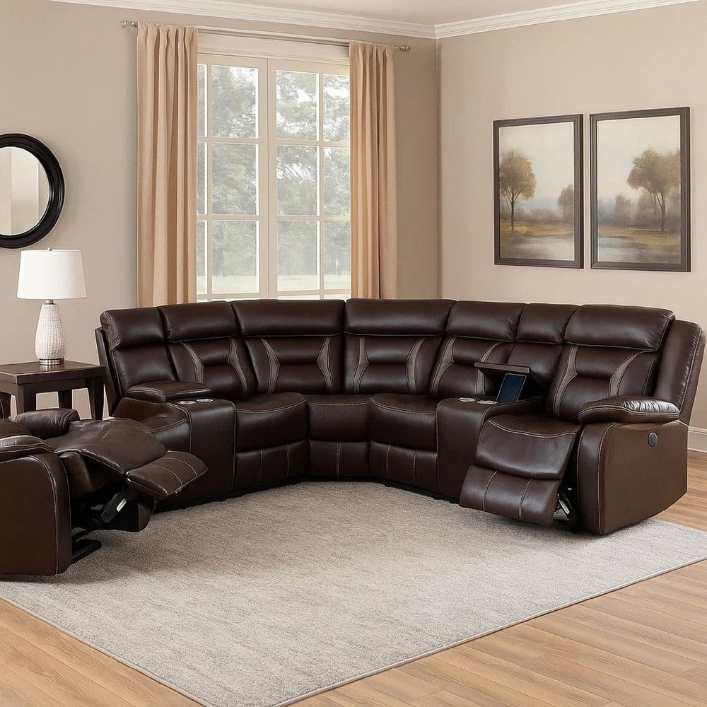 Lof Reclining Sectional Sofa Set | Power | USB Port | Gel Faux Leather