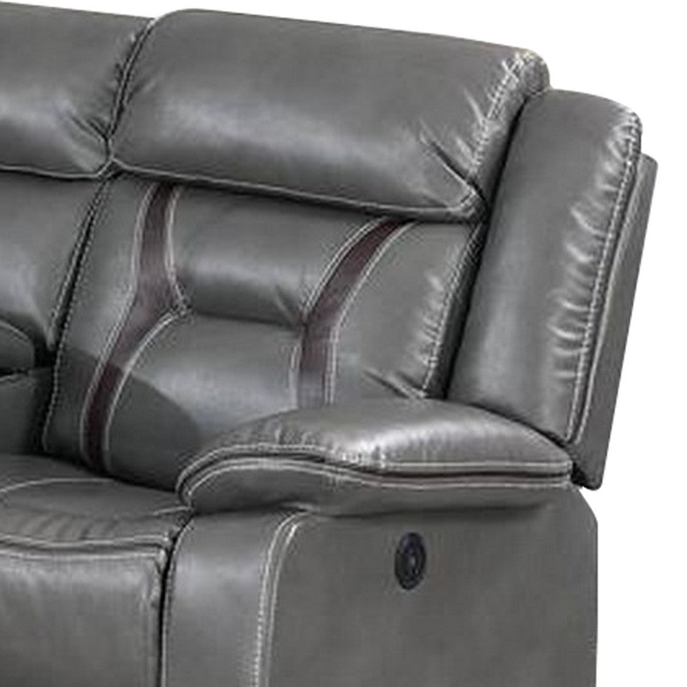Lof Power Reclining Sectional Sofa Set USB Port Gray Gel Faux Leather BM299112