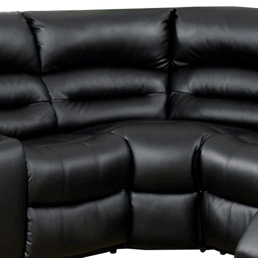 Qox Power Reclining Sectional Sofa Set USB Port Bonded Leather Black By Casagear Home BM299113