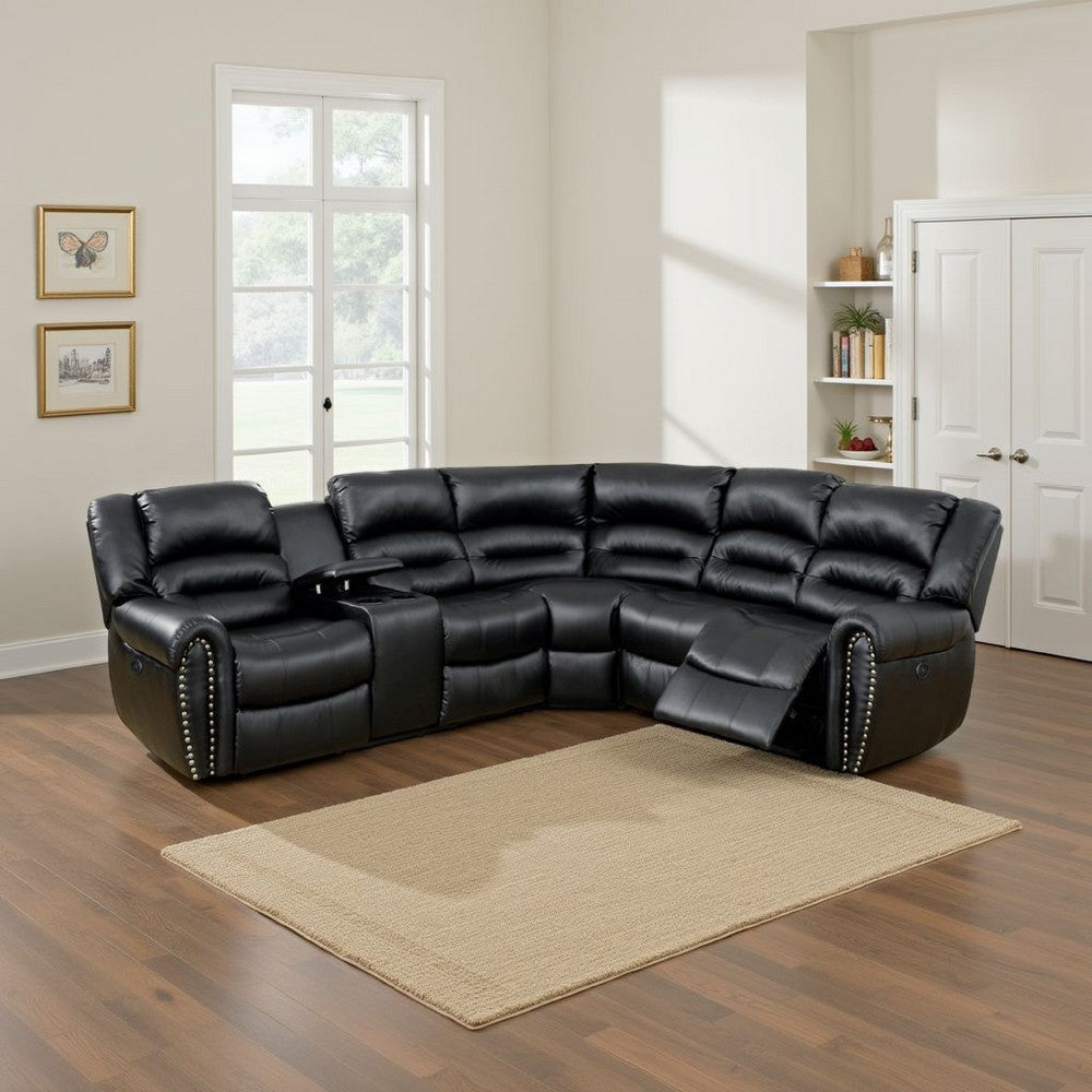 Qox Reclining Sectional Sofa Set | Power | USB Port | Bonded Leather | Black BM299113