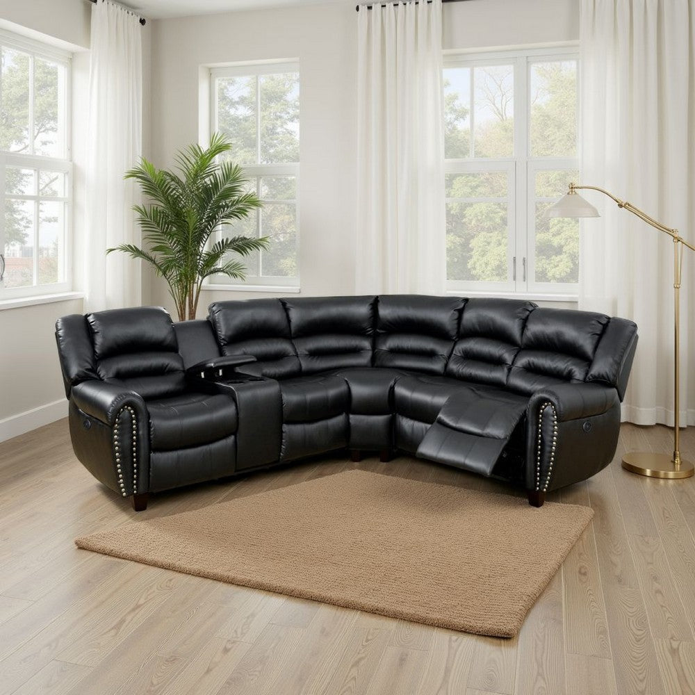 Qox Reclining Sectional Sofa Set | Power | USB Port | Bonded Leather | Black