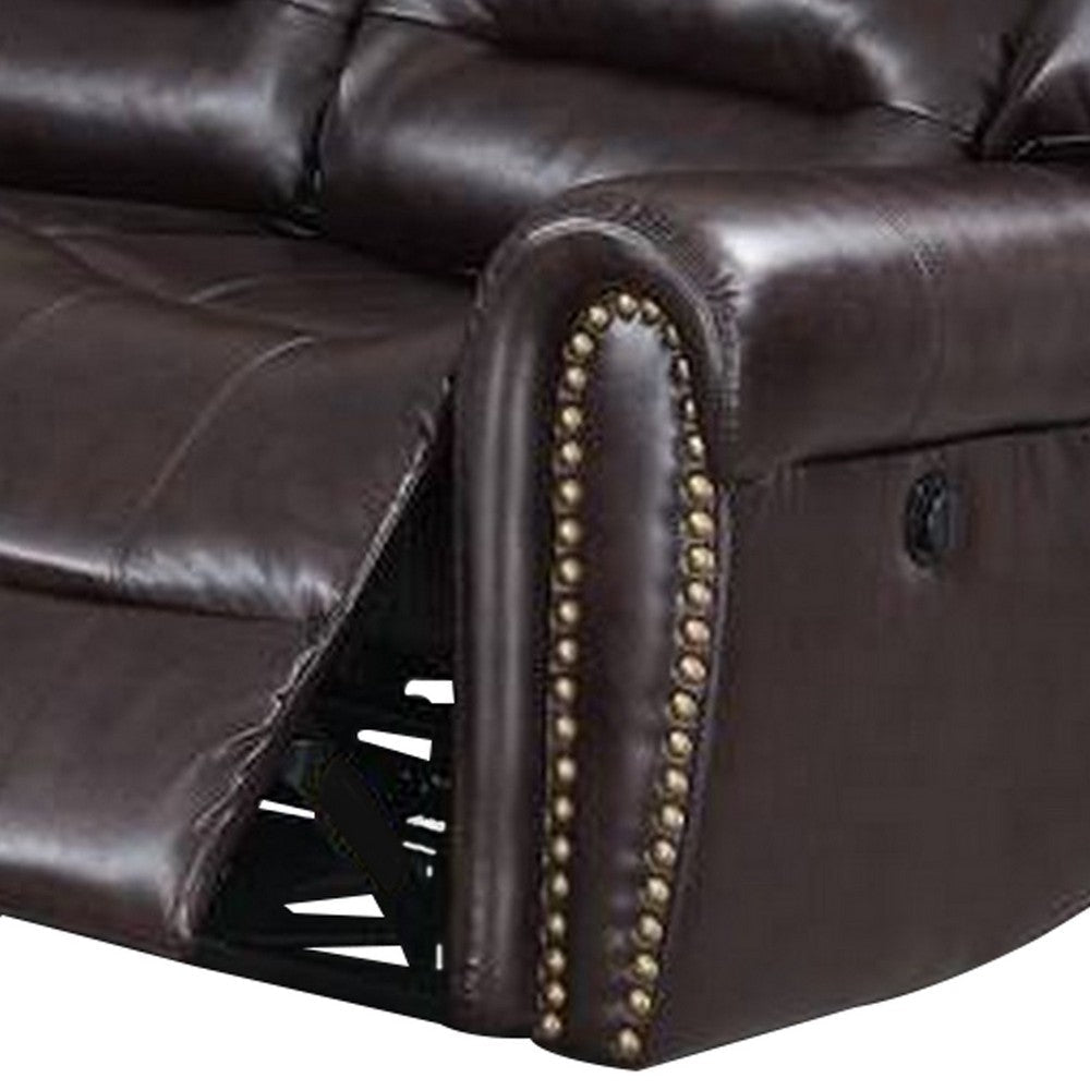 Qox Power Reclining Sectional Sofa Set USB Port Bonded Leather Brown BM299114