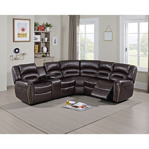 Qox Power Reclining Sectional Sofa Set, USB Port, Bonded Leather, Brown