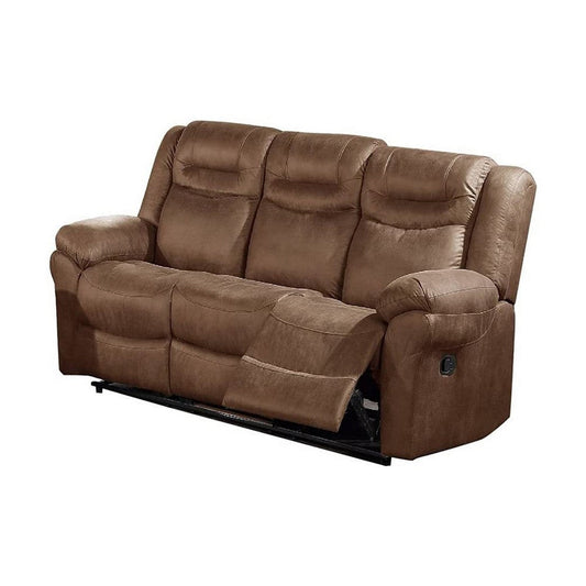 Betty 86 Inch Manual Reclining Sofa, Pull Tab Footrest Mechanism, Brown By Casagear Home