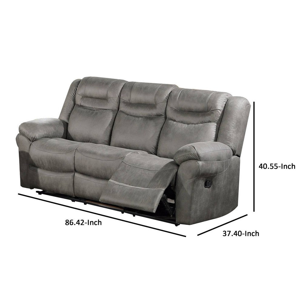 Betty 86 Inch Manual Reclining Sofa Pull Tab Footrest Mechanism Gray By Casagear Home BM299120