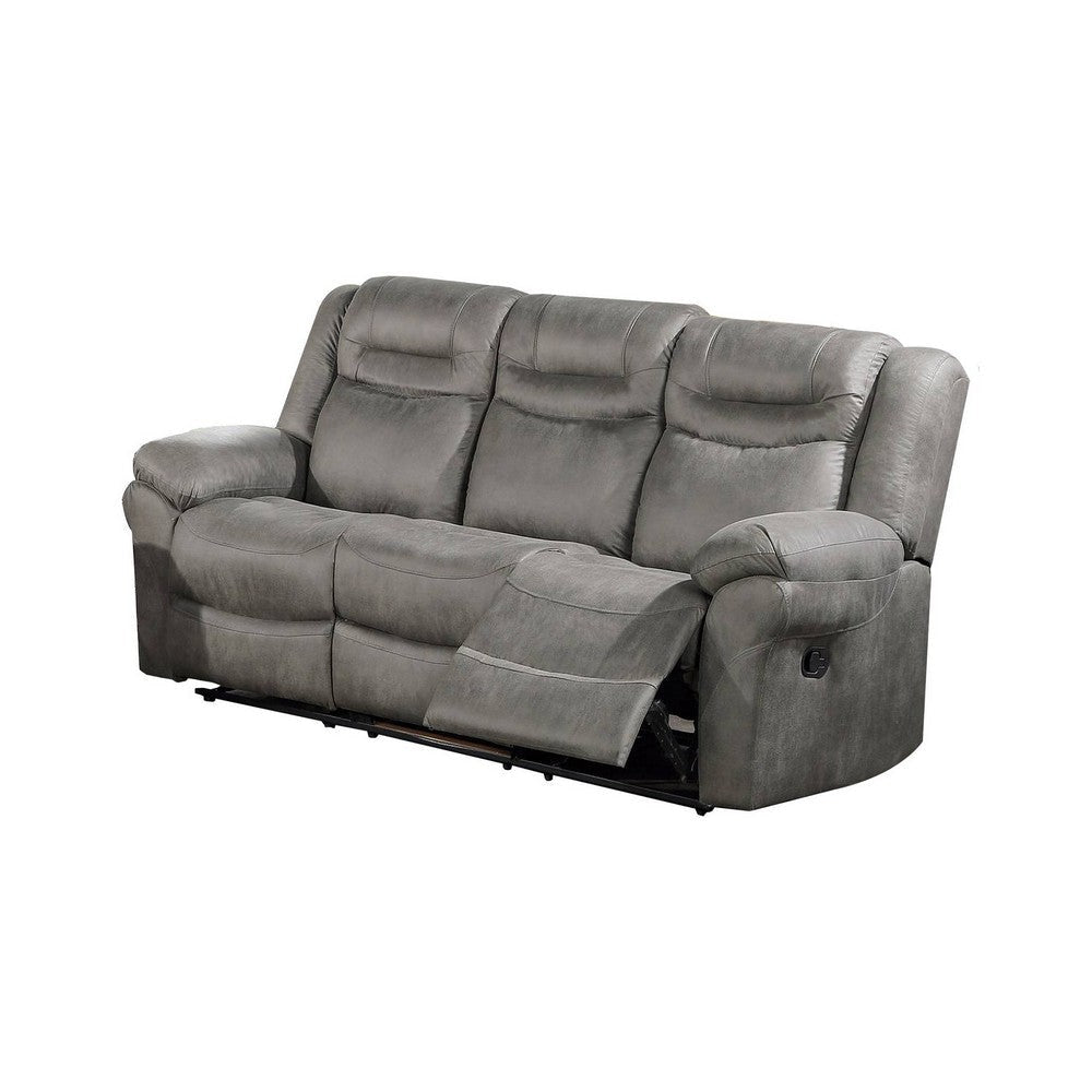 Betty 86 Inch Manual Reclining Sofa, Pull Tab Footrest Mechanism, Gray By Casagear Home