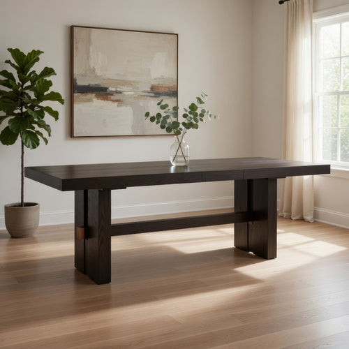 Dining Table | 72–90" | Extendable | Pedestal Base | Brown Wood