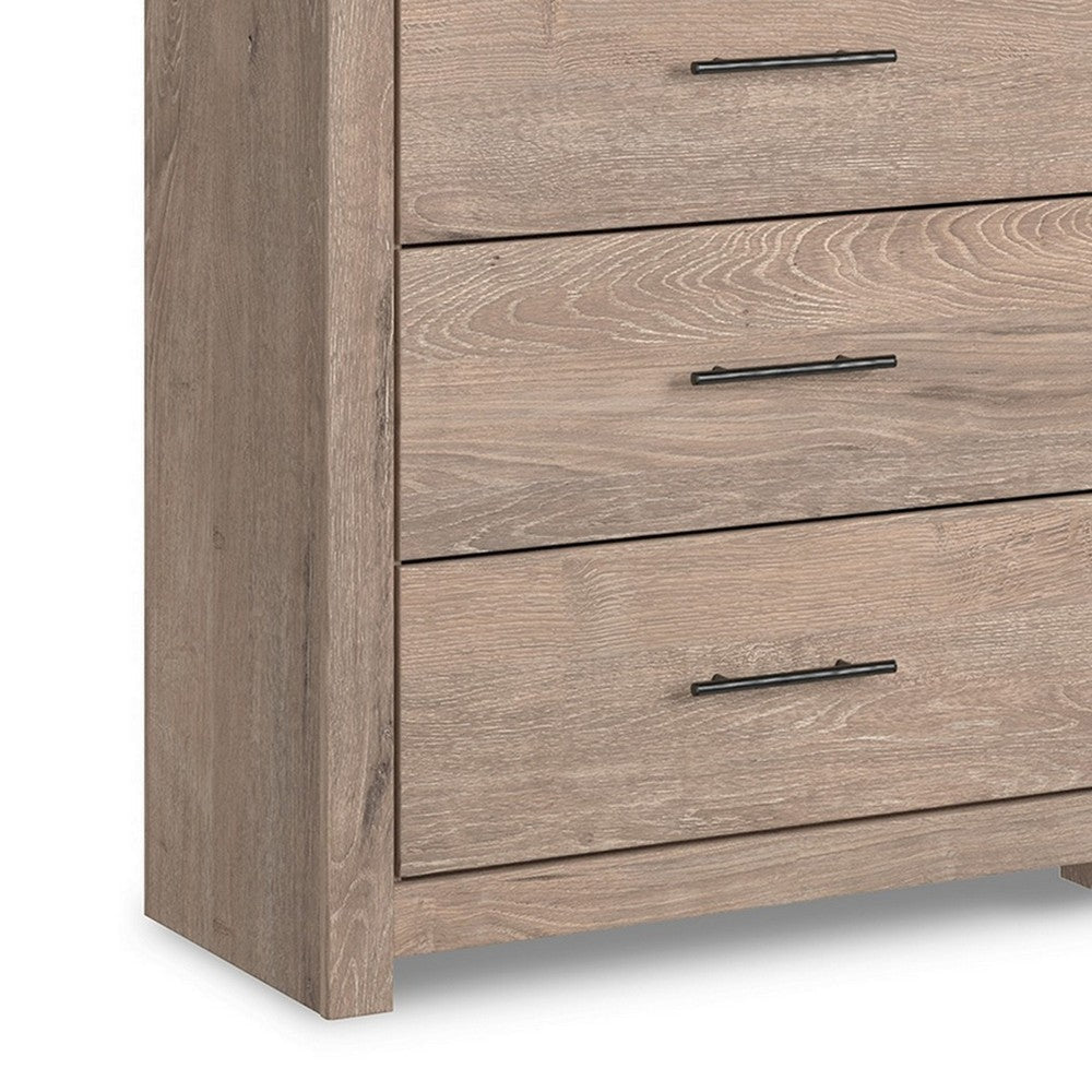 59 Inch Modern Wide Dresser Light Brown Wood 6 Drawers Linear Handles By Casagear Home BM299162