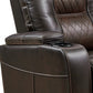 35 Inch Dual Power Recliner Brown Vegan Faux Leather Polyester USB Port By Casagear Home BM299206