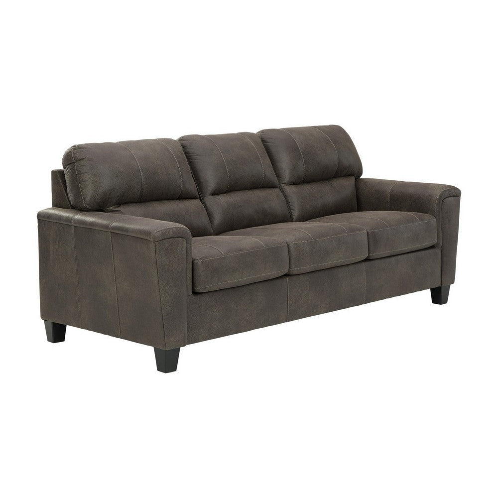 89 Inch Tufted Sofa, Gray Vegan Faux Leather, Stitched Accents, Track Arms By Casagear Home