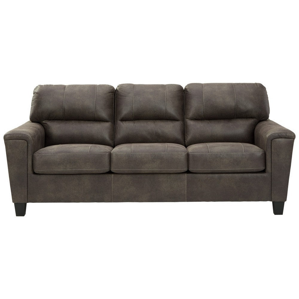 89 Inch Tufted Sofa Gray Vegan Faux Leather Stitched Accents Track Arms By Casagear Home BM299213