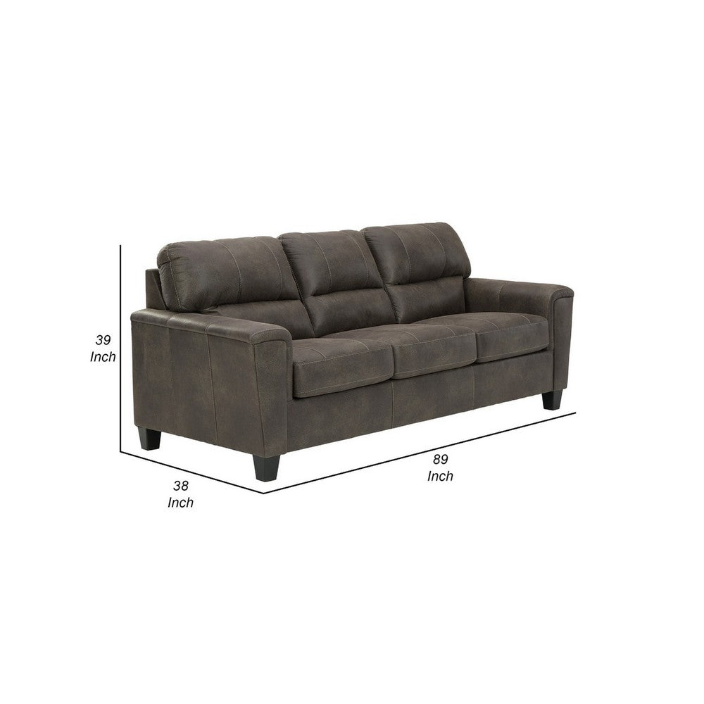 Tufted Sofa | 89" | Gray Faux Leather | Track Arms