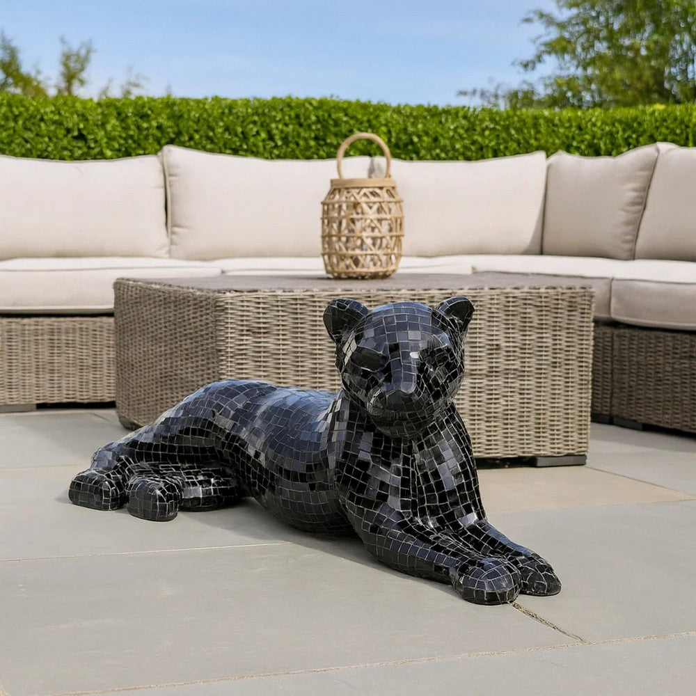 Panther Sculpture | 24" | Handcrafted Mosaic Glass | Black