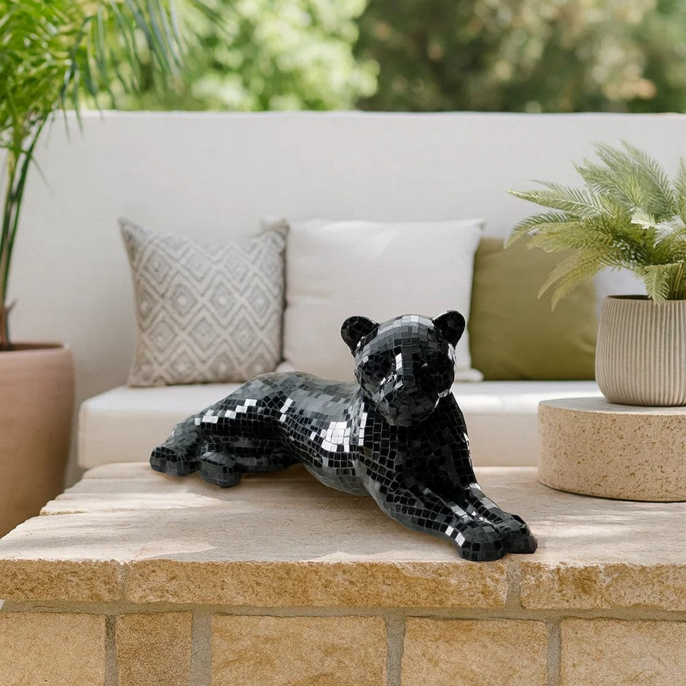 Panther Sculpture | 24" | Handcrafted Mosaic Glass | Black