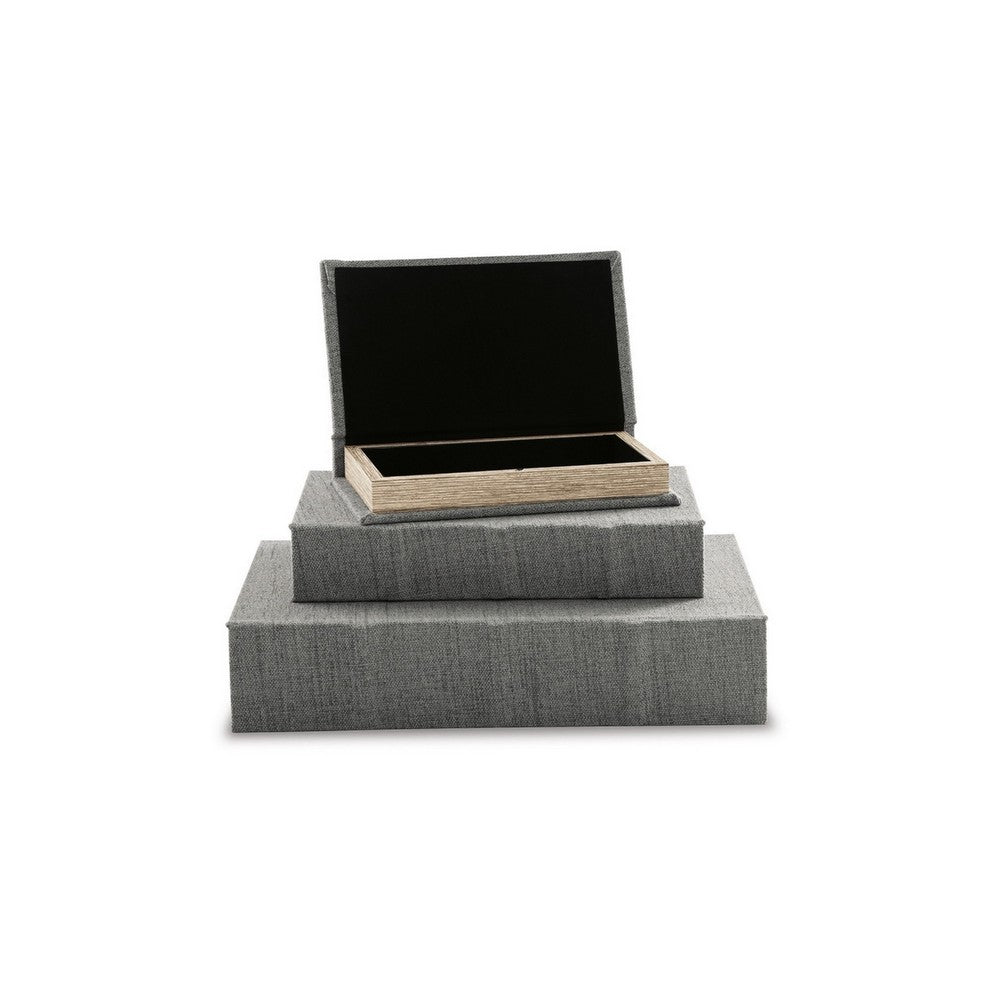 Decor Book Box Set | 3 Piece | Gray Cover | Velvet Lined