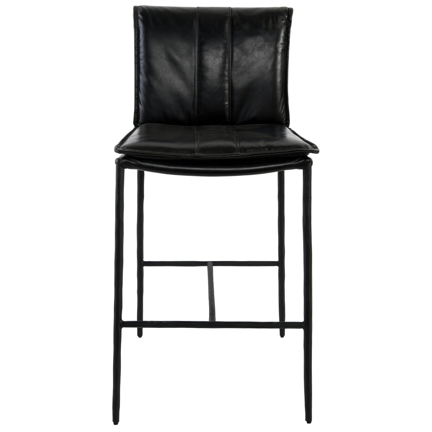 Iva 27 Inch Counter Stool Chair, Rolled Back, Iron, Black Top Grain Leather By Casagear Home