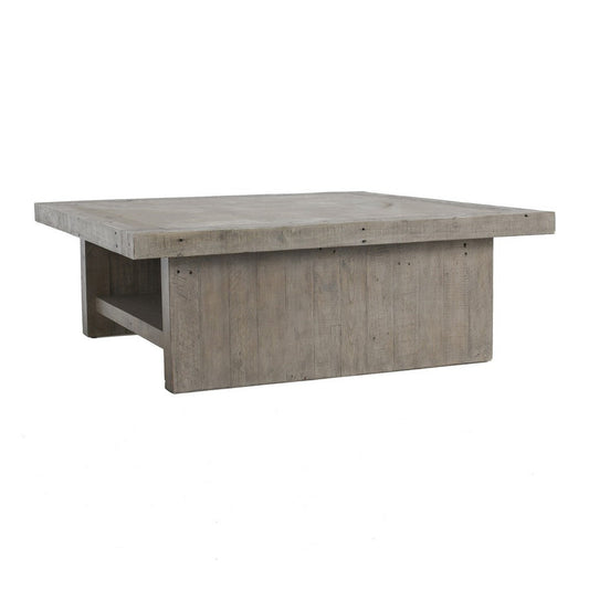 50 Inch Square Coffee Table, Concrete Laminated Surface, Distressed Gray By Casagear Home