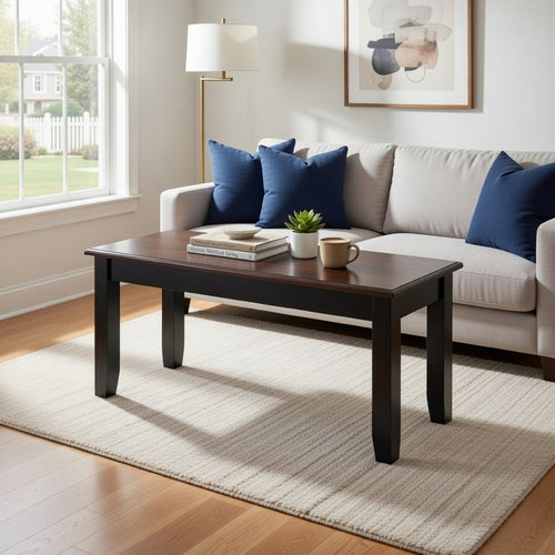 Zoy 48" Dining Bench, Cherry Brown Top, Black Tapered Legs By Casagear Home