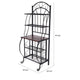 65" 5 Tier Bakers Rack, Wood Shelf, Carved Black Metal By Casagear Home