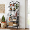65" 5 Tier Bakers Rack, Wood Shelf, Carved Black Metal By Casagear Home