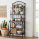 65" 5 Tier Bakers Rack, Wood Shelf, Carved Black Metal By Casagear Home