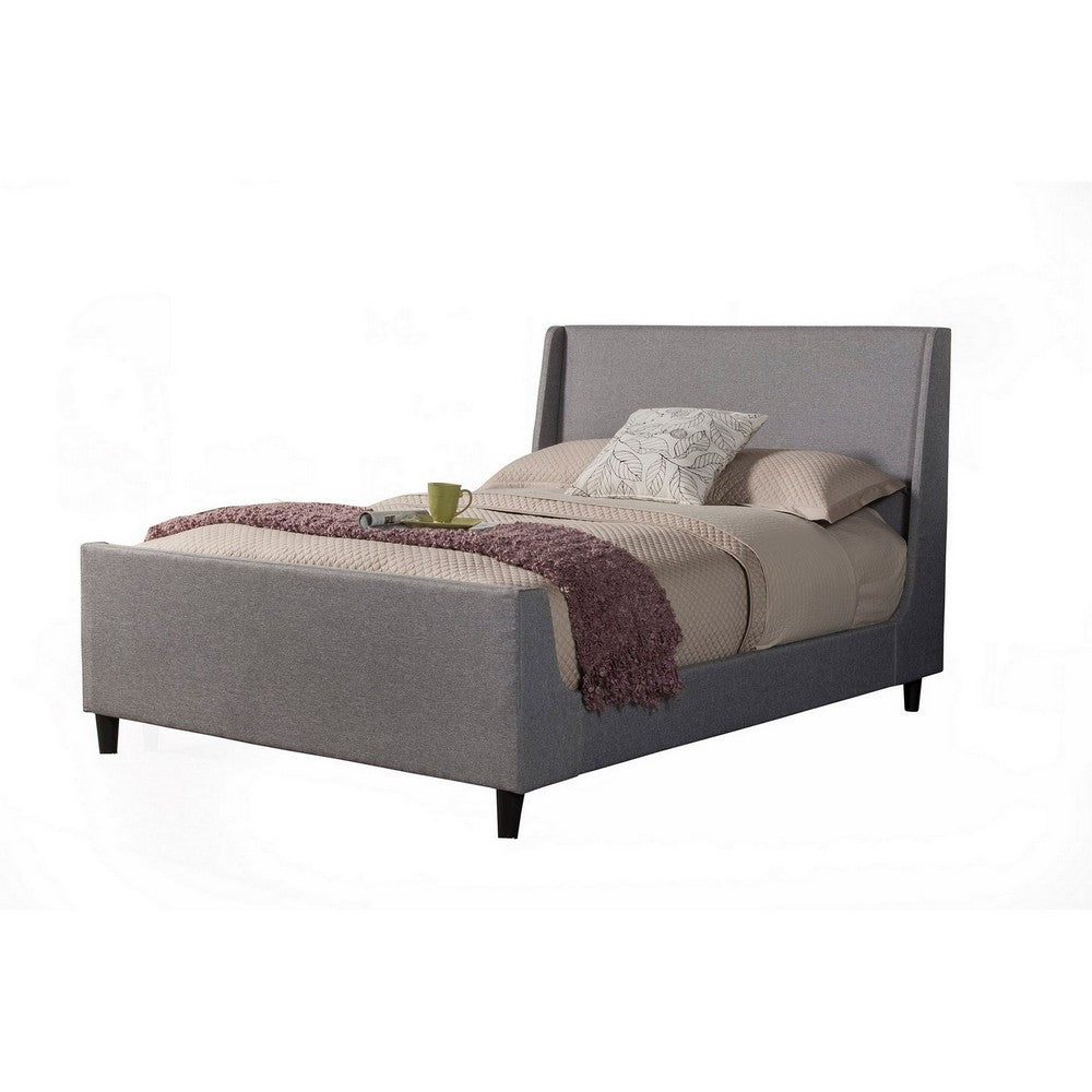 Eva California King Size Bed, Gray Linen, Shelter Headboard by Casagear Home