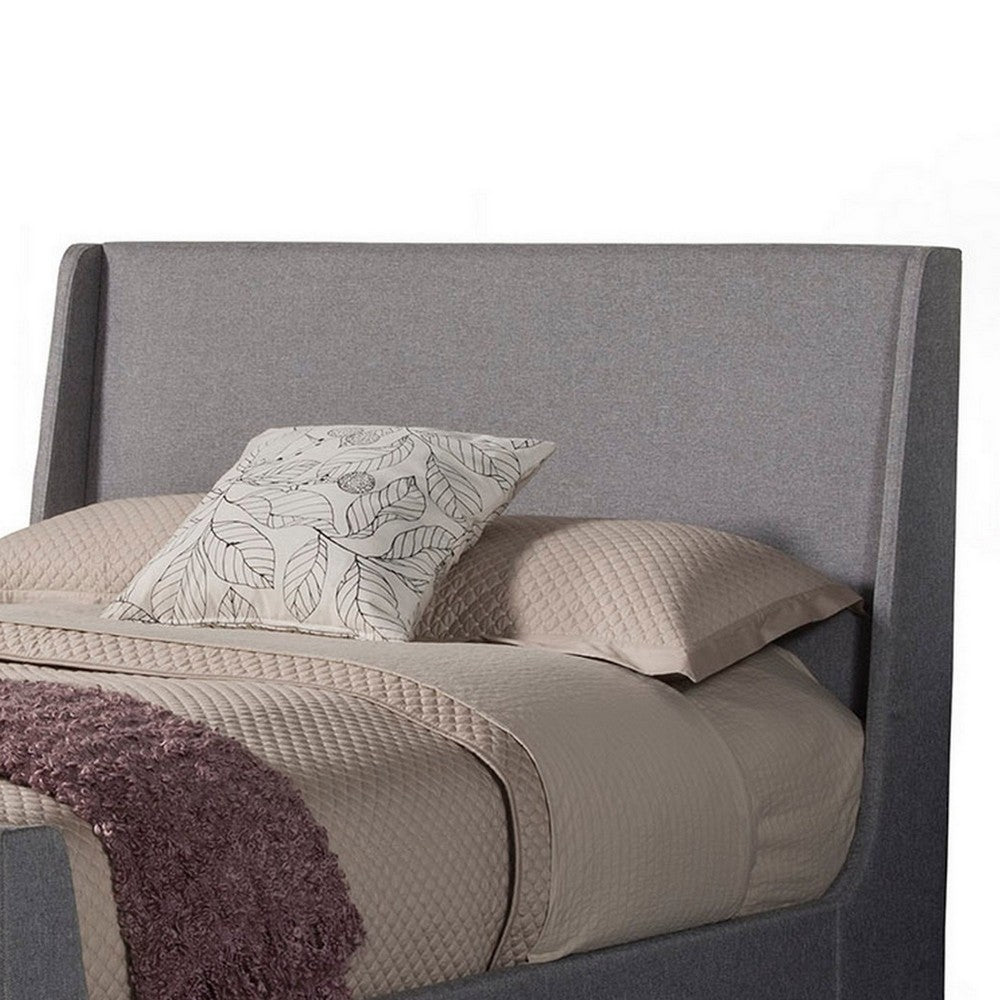 Eva California King Size Bed, Gray Linen, Shelter Headboard by Casagear Home