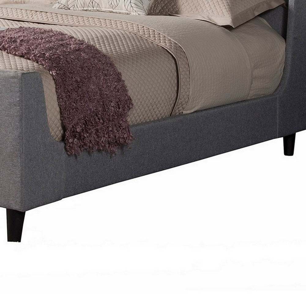 Eva California King Size Bed, Gray Linen, Shelter Headboard by Casagear Home