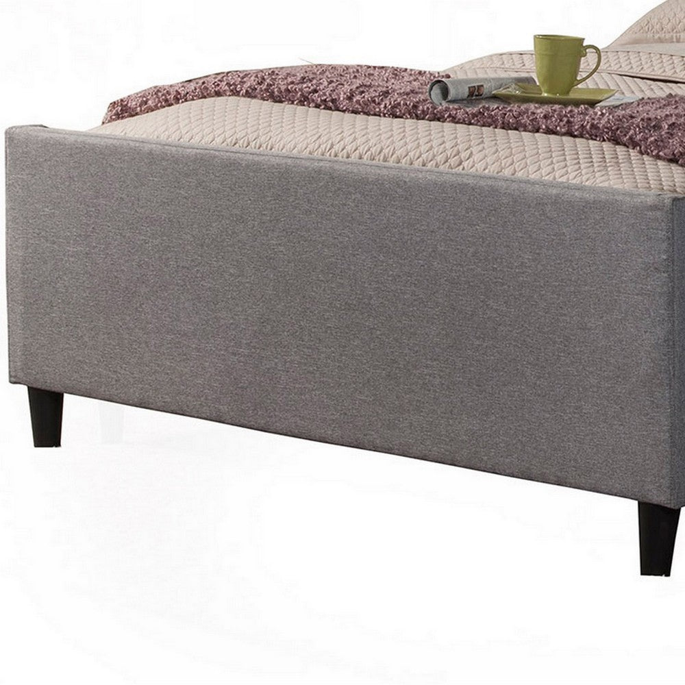 Eva California King Size Bed, Gray Linen, Shelter Headboard by Casagear Home