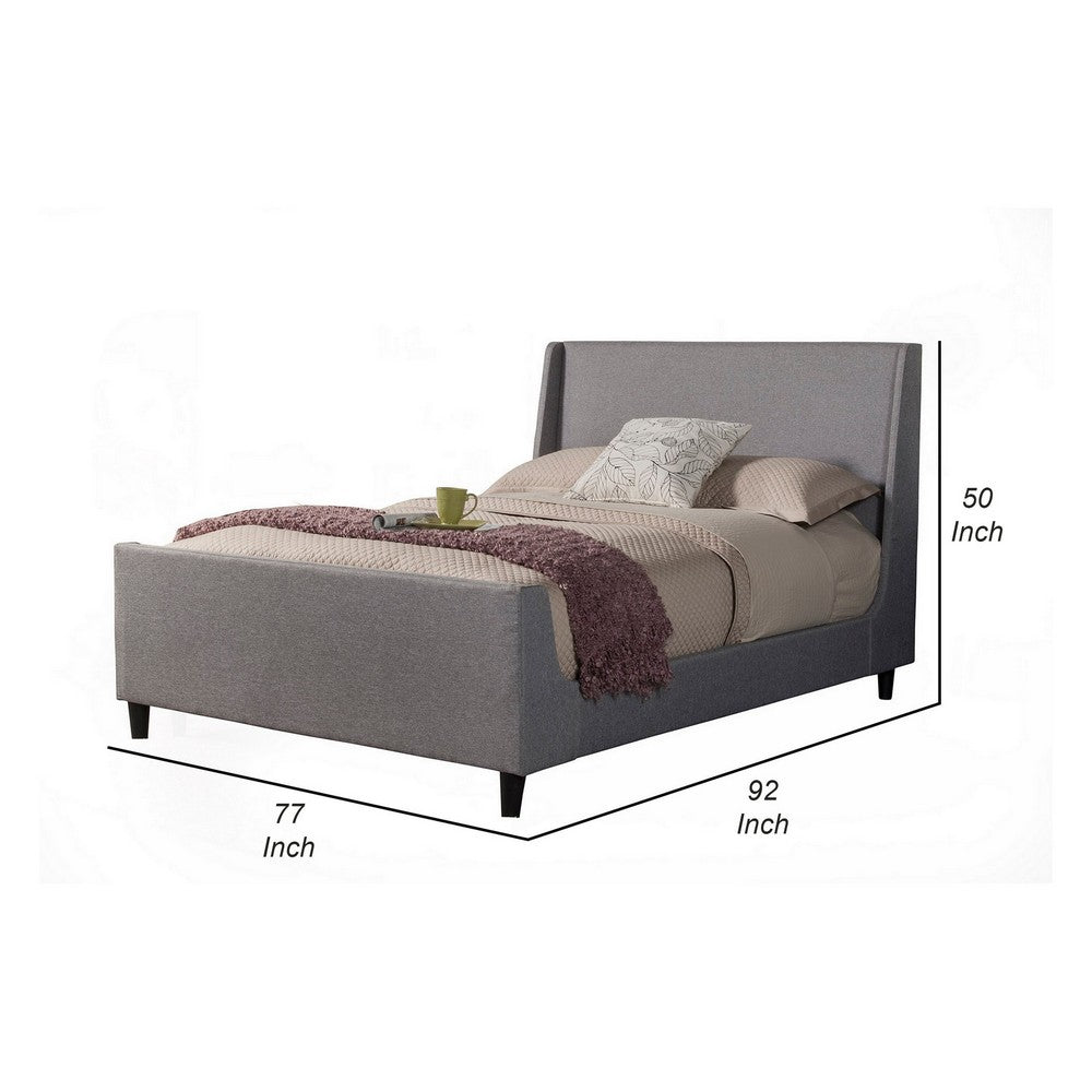 Eva California King Size Bed, Gray Linen, Shelter Headboard by Casagear Home