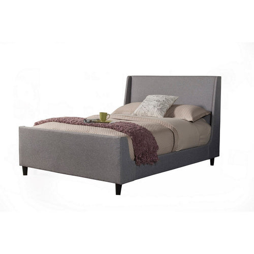 Eva King Size Bed, Gray Linen, Shelter Style Headboard by Casagear Home